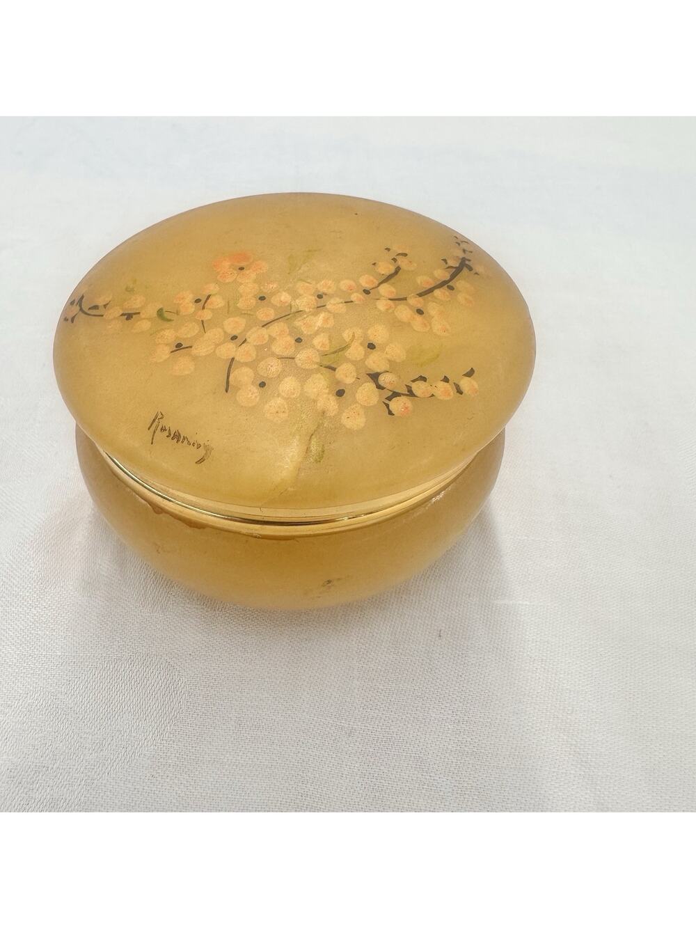 Vintage Genuine Alabaster Hand Crafted in Italy Hinged trinket box floral Signed
